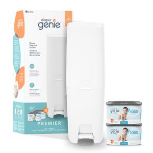 Diaper Genie Premier Diaper Pail Gift Set | Hands-Free Odor Control with Foot Pedal | High-Capacity Diaper Trash Can | Includes 2 Jumbo+ Refills (Holding up to 2,160 Newborn Diapers)