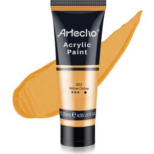 Artecho Yellow Acrylic Paint, Yellow Ochre Paint (120ml / 4.05oz) Tubes, Art Craft Paints for Canvas, Rock, Stone, Wood, Fabric, Art Supplies