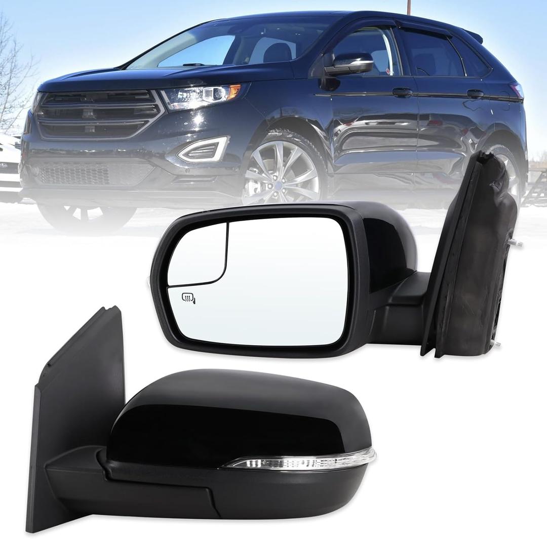 Left Driver Side Mirror Compatible With 2015-2024 Ford Edge With Manual Folding Power Glass Heated Turn Signal Puddle Light Mirror Memory Black Replace#JT4Z-17683-DB(11Pins)