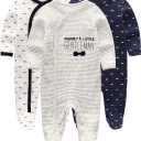 Kiddiezoom Baby and Toddler Boys'Snug Fit Footed One-Piece Romper Jumpsuit Cotton Cotton Footed Outfit (3-6 Months, Stripe / Bow Tie)