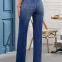 EVALESS Women's Wide Leg Jeans High Waisted Straight Leg Jeans Trendy Stretchy Loose Zimbaplatinum Denim Pants with Pockets, Size 18