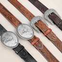 SANSTHS Western Leather Belt Strap for Men, Cowboy Belts without Buckle Cowgirl Western Strap Belt for Jeans Christmas Belts (for 46"-50" Waist, Coffee/Feather)
