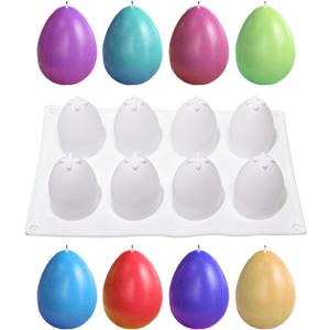 8 Cavity Silicone Egg Molds - Easter Egg Shaped Fondant Mold for Chocolate, Candy, Ice Cream, Mousse Cake, Soap, Resin, Lotion Bar, Ice Cube (Egg-8 Cavity)