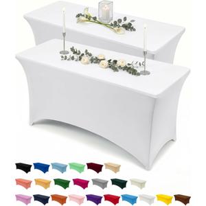 Utopia Kitchen Spandex Tablecloth 2 Pack [4FT, White] Tight, Fitted, Washable and Wrinkle Resistant Stretch Table Cloth Rectangle Cover for Trade Show, Weddings & Parties [48Lx30Wx30H Inch]