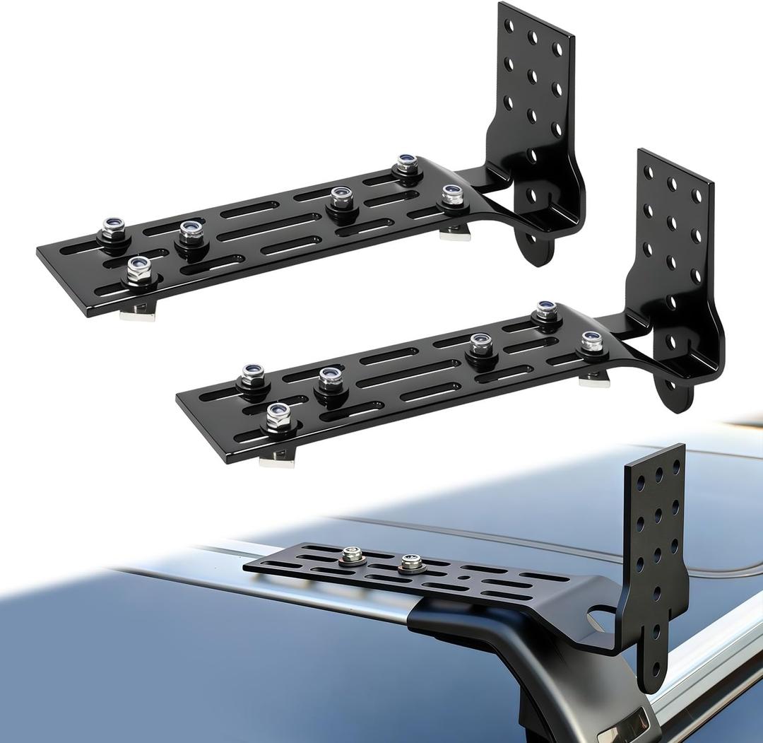 Heavy-Duty Roof Rack Awning Brackets Adjustable L-Shaped Mounting Kit for Off-Road Awnings Bracket, Awning Mounting Brackets fits Most Cross Bars, Anti-Rattle & Weatherproof Design | Pair Included