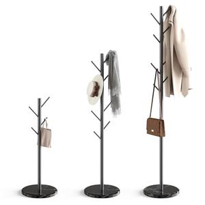 HzTinT Coat Rack with Natural Marble Base, Metal Freestanding Coat Rack with 8 Hooks, 3 Adjustable Size Sturdy Coat Tree for Bags, Coats, and Hats for Entryway, Hallway, Bedroom, Office, Black