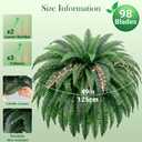 49" Artificial Ferns for Outdoors,2 Boston Fake Ferns with 98 Pronds,Realistic Faux Ferns for Outdoor Planter Large,Indoor,Front Porch Decor Garden Yard Patio