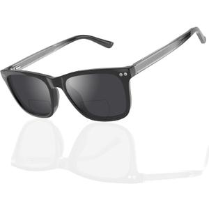 Bifocal Reading Sunglasses Men Clear Top Acetate Frame Sun Readers with Metal Core Wire UV Protection Spring Hinge