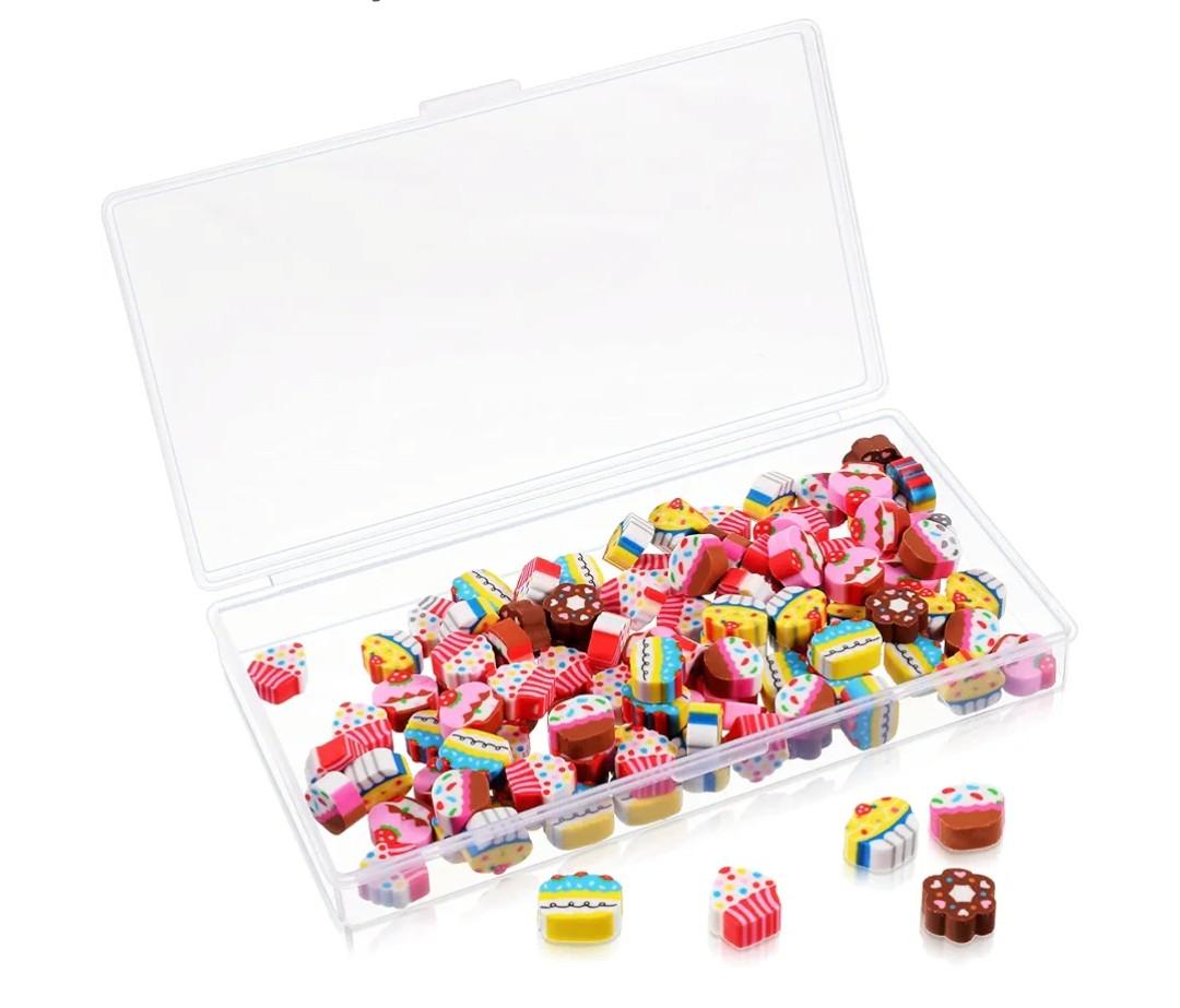 Zonon 300 Pieces Mini Pencil Erasers Pack Mini Erasers Assortment Novelty Sea with Storage Box for Party Favor, Gift Filling, Home Work Reward(Cake Style)
