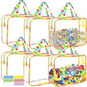 6 Packs Large Toy Storage Bags with Labels, Reusable Clear PVC Board Game Storage, Travel Waterproof Organizer Bags with Zipper Large Capacity (Gradient Color)