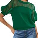 PRETTYGARDEN Women's 2025 Summer Crew Neck Short Sleeve Shirts Lace Going Out Sheer Mesh Crop Tops Dressy Casual Blouses (Green, L)