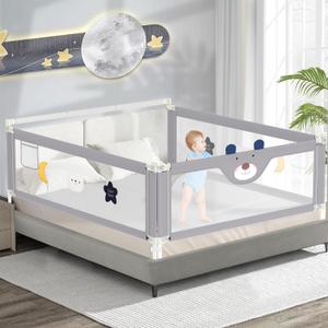 3-Piece Bed Rail for Toddlers with Headboard Rod, Adjustable Baby Bed Rail Guard (78.7 * 78.7 * 74.8 Inch-King Size)
