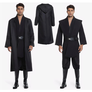 Men's Hooded Robe Tunic Cosplay Costume Knight Cloak Tunic Uniform Pants with Belt Full Set Halloween Outfits Size XL