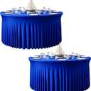2 Pack 132inch Royal Blue Round Tablecloth, Circle Stretch Table Cloths for 6 FT Tables, Round Royal Blue Table Skirt for Wedding Birthday Photography Party Social Events Engagement Party Decorations