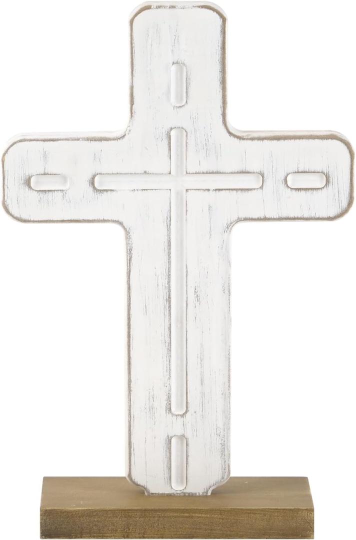NIKKY HOME Cross for Table, Wooden Standing Cross, Rusic Table Cross for Home Decor, Religious First Communion Church Decoration Christian Religious Gifts