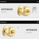 Karlstone 3 Pack Gold Ball Door Knob, Satin Brass Round Front Door Handle Gold Entry Door Lock for Right or Left Handed Doors