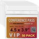 Large Horizontal Badge Holder Bulk 50 Pack,4x3/4.5"x3.5"/4.5"x3.9"/4.5" x4 ID Badge Holder with Soft Edge- Sealable,Extra Thick Waterproof ID Name Tag Holder PVC Card Holders