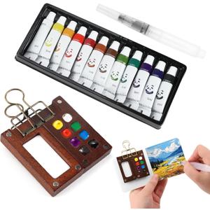 Pocket Artist Watercolour Travel Set, Portable Palette, 8 GridsTravel Watercolour Paint Palette Set With Metal Clip, Watercolor Pen, Watercolor Paint, Mini Sketchbook Gift For Painters And Artists