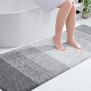 OLANLY Bathroom Runner Rugs 70x24, Extra Soft Absorbent Microfiber Bath Rugs, Rubber Backing, Quick Dry, Washable Bath Mats for Bathroom Floor, Tub and Shower, Home Decor Accessories, Light Grey