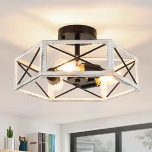 Wilon Modern Flush Mount 3-Light Industrial Kitchen Ceiling Lights - Farmhouse Style, Oak White, Rustic Finish for Bedroom Hallway Foyer
