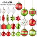 42pcs Christmas Balls Ornaments Set - Red and Green Christmas Ornaments Assorted Shatterproof Glittering Hanging Xmas Tree Decorations for Home Indoor Holiday Party Decor