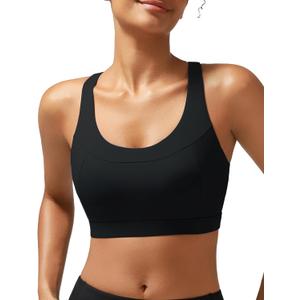RUNNING GIRL Sports Bras for Women High Support,Racerback Molded Cup Sports Bra with Sewn in Pads (Black, M)
