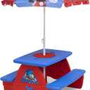 Disney Mickey Mouse - Mesa de picnic de 4 asientos con paraguas y mesa compatible con Lego Delta Children