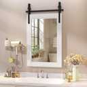 Hasipu Farmhouse Bathroom Mirror, 18"x26" Rustic Wood Framed Wall Mounted Mirror, White Vintage Vanity Mirror Barn Door Style Decrative Mirrors
