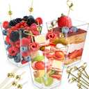 CUSINIUM 50pk 5oz Plastic Clear Charcuterie Cups - 200 Cocktail Picks (2 Types) - Disposable Dessert Cups