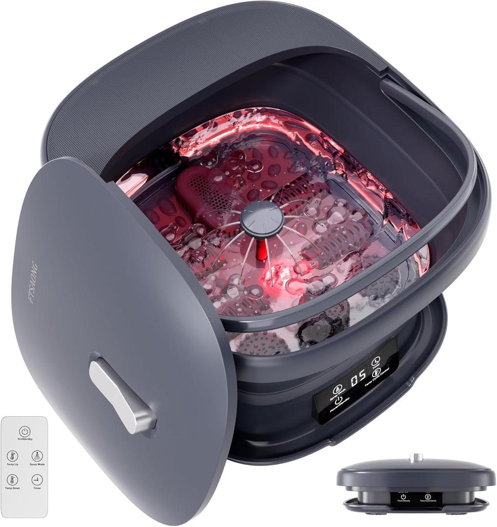 Collapasible Foot Spa Bath Massager with Heat, Pedicure Foot Spa with Bubbles and Jets/Temperature Control/Timer, Foot Soaking Tub for Home, Relaxation and Stress Relief, Gift for Men and Women