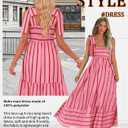 CURBODO Women's Summer Maxi Dress Boho Spaghetti Straps Casual Long A-line Smocked Beach Dress Square Neck Flowy Sun Dress (Pink, L)