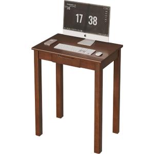 Solid Wooden Desk with Drawers - 24 x 16 Inch Vintage Narrow Desks, Mid Century Modern Desks, Rubber Wood Study Table, Small Writing Desk for Bedroom|Small Spaces - Walnut Color, 23.6 in W x 15.7 in D