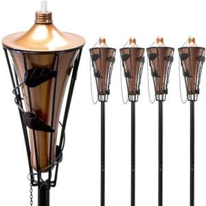 Matney Outdoor Metal Patio Torches – Use for Deck, Patio, Back Yard, Out Door Parties, Wedding – Includes Fiberglass Wick and Snuffer Cap (4 Pack)