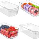 Multi-Purpose Refrigerator Bins - 4 Pieces Usable And Stackable Design Fridge Bin Organizer With Easy Grip Handles - Clear