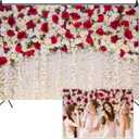 8x6ft White Red Flowers Wall Backdrops Wedding Floral Background Spring Blooming Roses Photography Banner for Bridal Shower Mothers Day Birthday Womens Day Valentines Day Baby Shower Decor