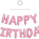 TONIFUL Light Pink Happy Birthday Balloons Banner, 16 Inch Mylar Foil Letters Birthday Sign Bunting Reusable for Girls Boys Kids & Adults Birthday Decorations and Party Supplies