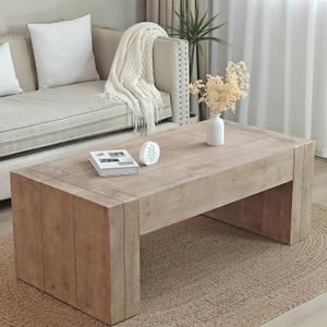 Modern Farmhouse Coffee Table, Natural Wood Living Room Tea Table, 49.4" x 23.8" x 18.9"