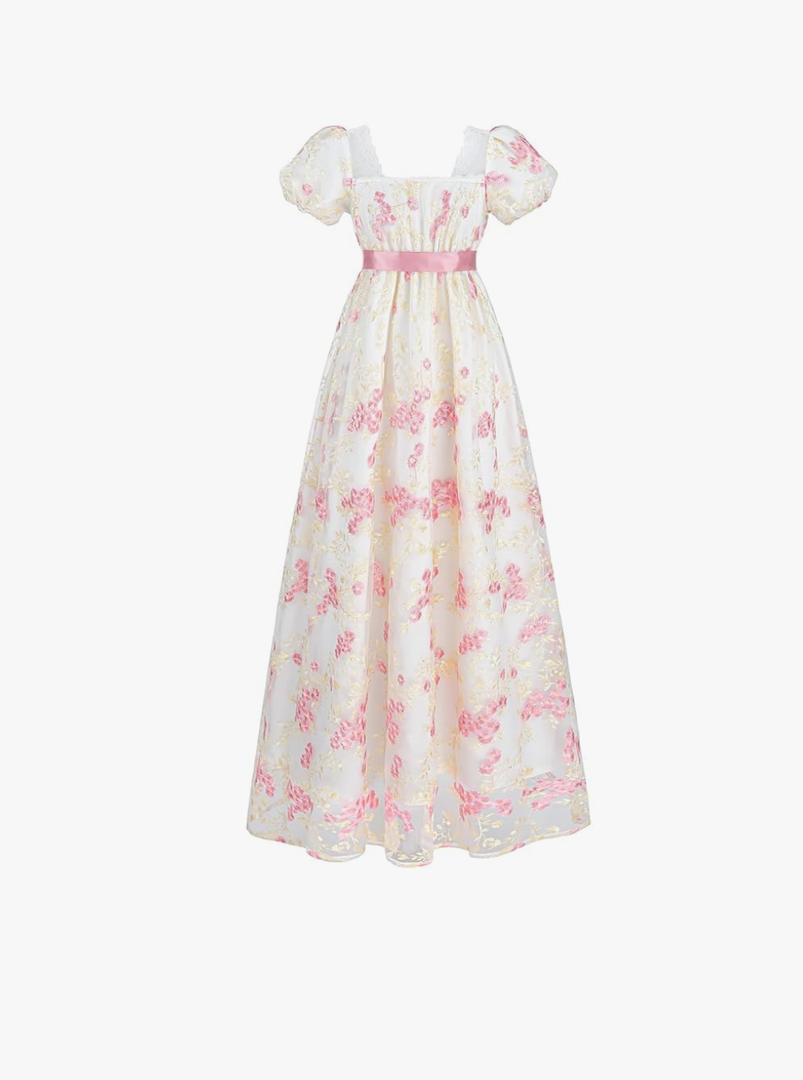 Dress Women Regency Costume Empire Waist Dresses Tea Party Victorian Gown Embroidery, size S