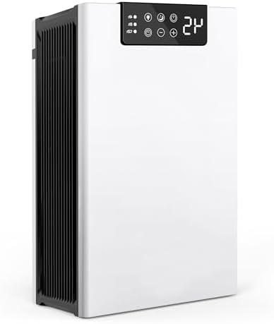 Dehumidifier, 98OZ Dehumidifiers for Home(1000sq.ft), Humidity Display Dehumidifier for Basement Bathroom Bedroom, Auto Shut Off, Washable Filter, Drain Hose, Timer, 7 Ambient Lights, White