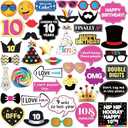 Photo Booth Props Kids 10th Birthday - 41Piece Set, Multicolored - Funny Party Selfie Accessories for Photoshoot by PixiPy