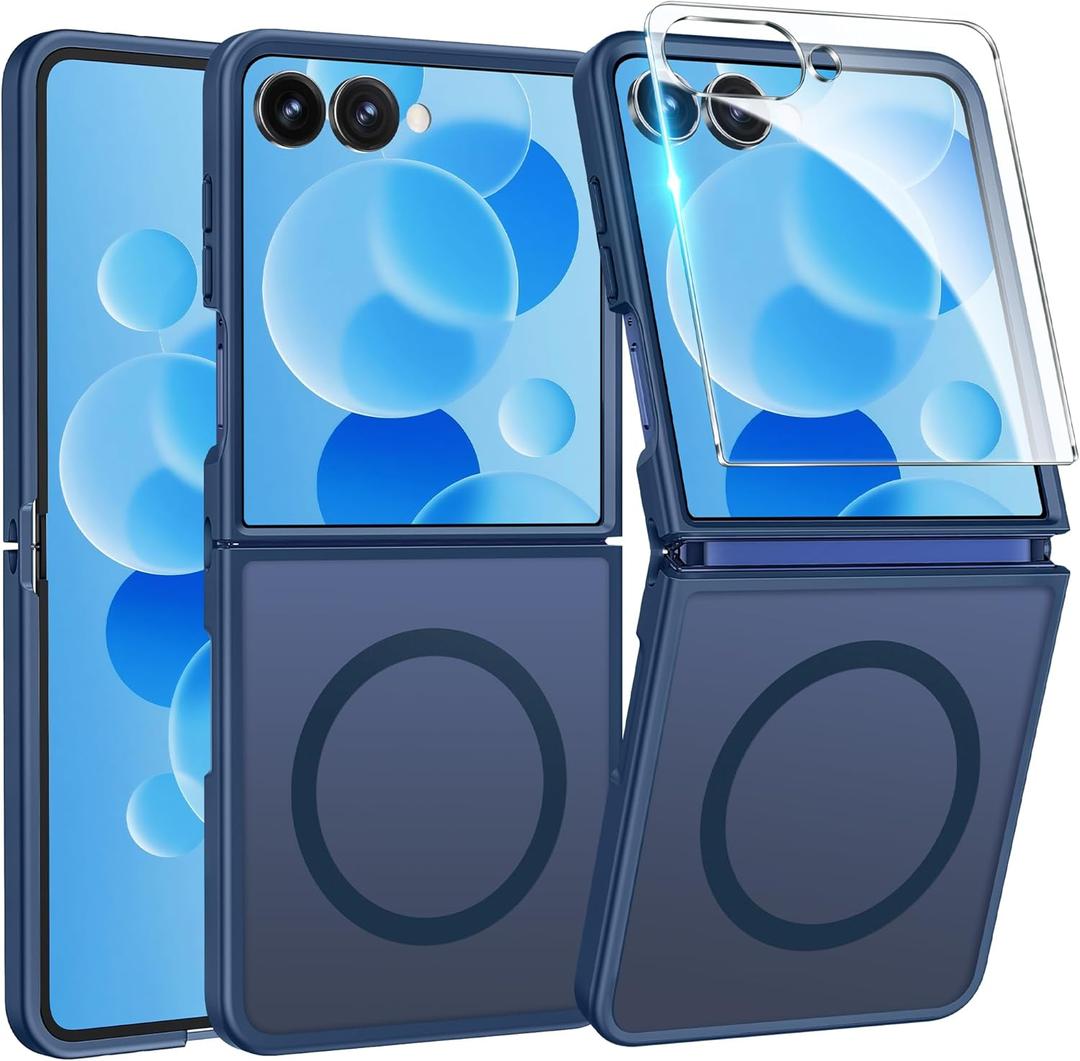 FNTCASE for Samsung-Galaxy Z-Flip-7 Magnetic Case:Translucent Matte Textured Military Grade Drop Protection Phone Cover - Durable Rugged Shockproof Protective Bumper Cases (Blue)