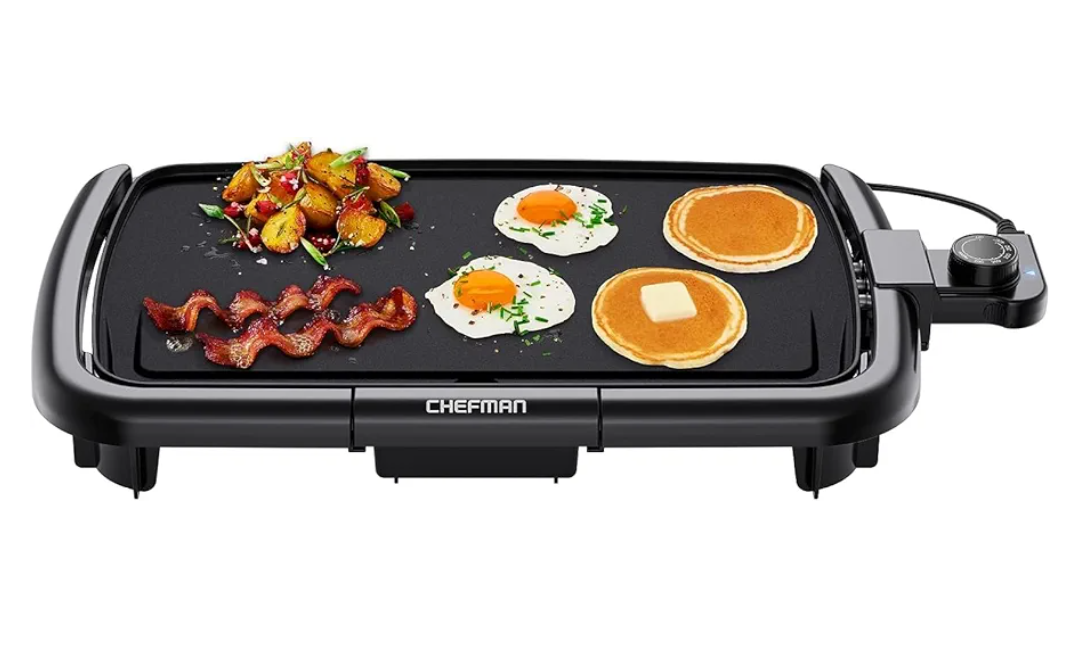Chefman Electric Griddle with Removable Temperature Control, Immersible Flat Top Grill, Burger, Eggs, Pancake Griddle, Nonstick Easy Clean Cooking Surface, Slide Out Drip Tray, 10 x 16 Inch