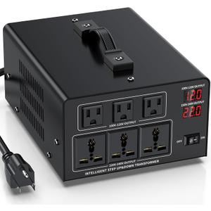 8000W Voltage Converter Transformer Step Up 110V/120V to220V/240V or Step Down 220V to 110V AC Power Converte, Circuit Breaker Protection, 3 US sockets, 3 Universal sockets, LCD Display