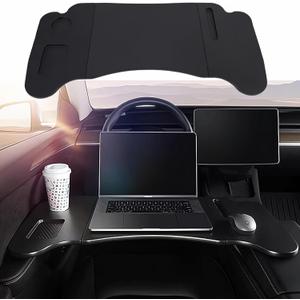 Car Laptop Desk, 2025 Upgraded Foldable Car Tray Desk Compatible with Tesla Model Y Model 3 Car Accessories, Steering Wheel Eating Table, for Travel Remote Work Camping