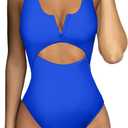 Meyeeka Womens One Piece Swimsuits Tummy Control Bathing Suit for Women Push Up Swimwear V Neck High Cut Monokini (Medium, Blue)
