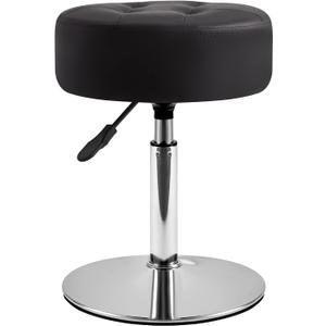 IBUYKE Height Adjustable 360Swivel Vanity Stool, Tufted Round Vanity Chair for Makeup Room, Faux Leather Vanity Stool for Bathroom, Living Room, Modern Ottoman, Black WBD025B