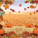 Funnytree 8X6FT Fall Backdrop Autumn Pumpkin Harvest Thanksgiving Hay Maple Leaves Background Baby Shower Birthday Party Decor Portrait Studio Photobooth Photography Props Gift Supplies