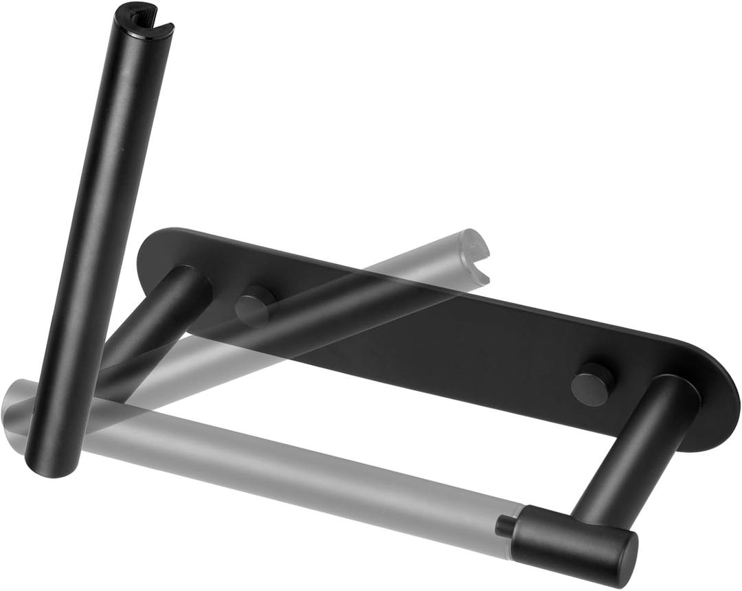 Matte Black Toilet Paper Holder Wall Mount - Double Post Pivoting Bathroom Tissue Holder, 304 Stainless Steel Rustproof - Adhesive or Screw in Wall Toilet Paper Roll Holder, Commercial & Home Use