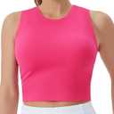 THE GYM PEOPLE Women's Workout Crop Tops Sleeveless Yoga Running Shirts Athletic Tank Top No Padding (Bright Pink)
