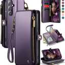 Defencase Compatible with Galaxy A13 5G Case Wallet with RFID Blocking Card Holder for Women Men, PU Leather Magnetic Snap Flip Zipper Strap Wallet Phone Case Fit for Samsung Galaxy A13 5G, Purple